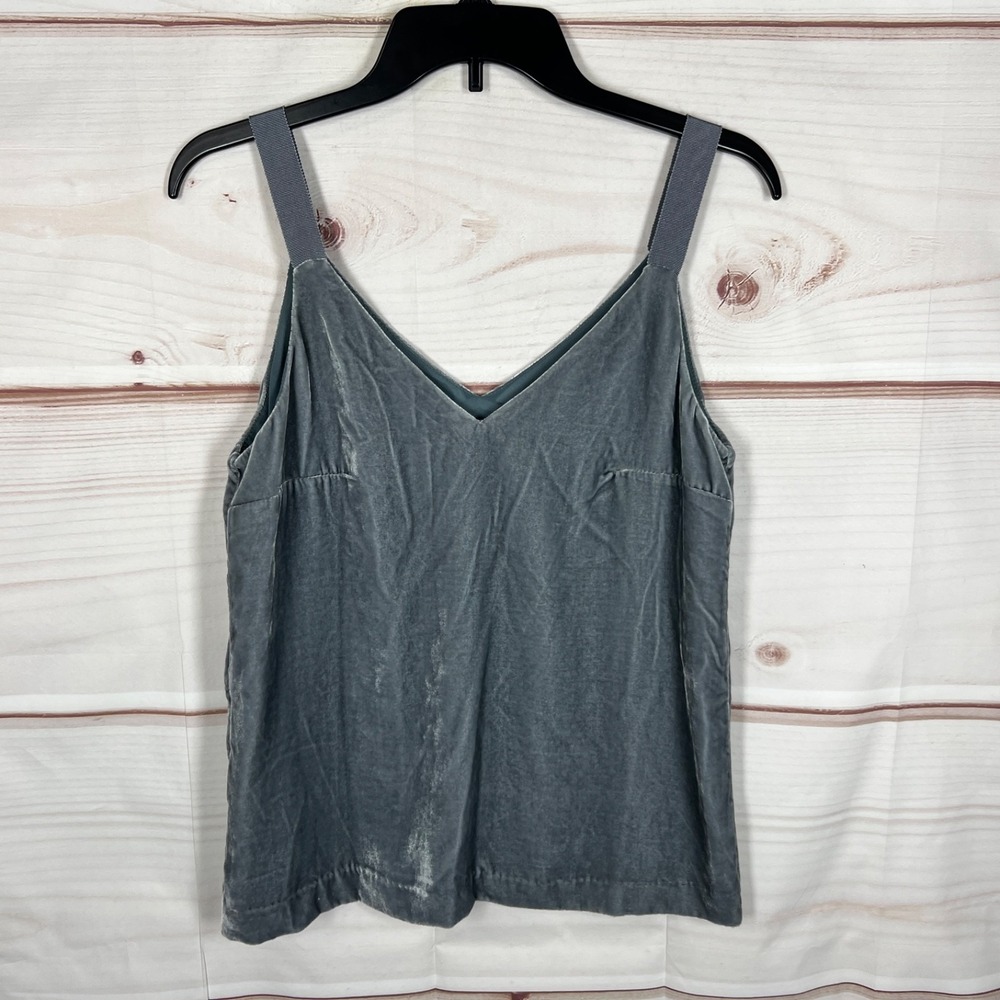 J Crew Top Women XS Gray Velvet Cami V-Neck Sleeveless Lined Solid Tank Pullover